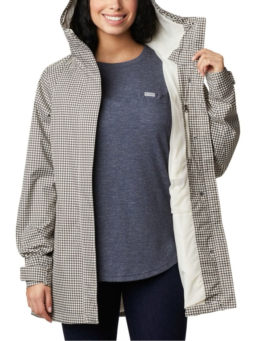 Columbia Women's Houndstooth Trench Coat - Black & White
